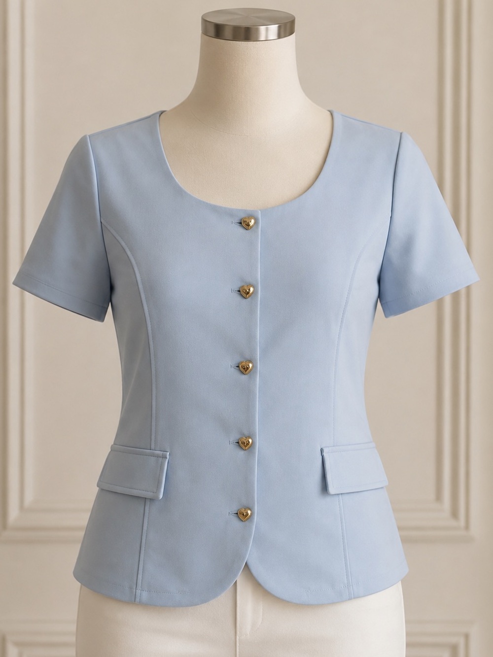 Chadwicks Powder Blue Short-Sleeve Button Front Top